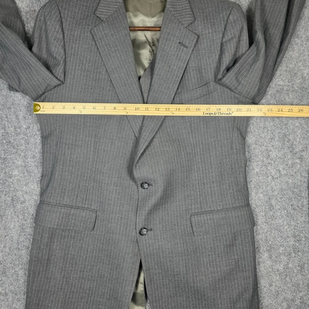 Vtg Cricketeer 3 Piece Suit Mens 42L Grey Wool Pinstripe Union Made USA Mobster